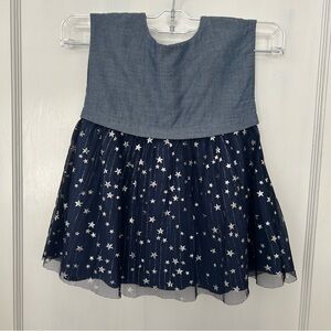 Baby Gap 18-24 mos Baby Toddler Girl Blue Star Dress Tulle silver stars